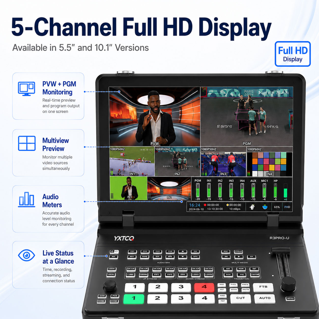 YXTCQ R3PRO-U 4K Live Video Sw - Audio Mixer 4 Channel 评论和价格