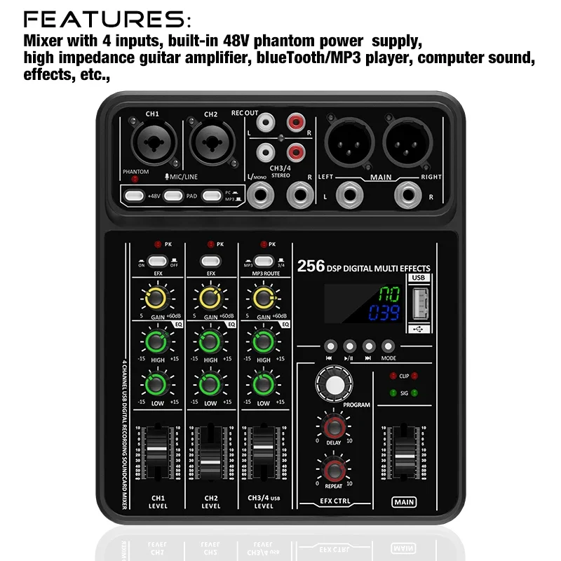 Audio Interface Mixer with Blu - Audio Mixer 4 Channel 评论和价格